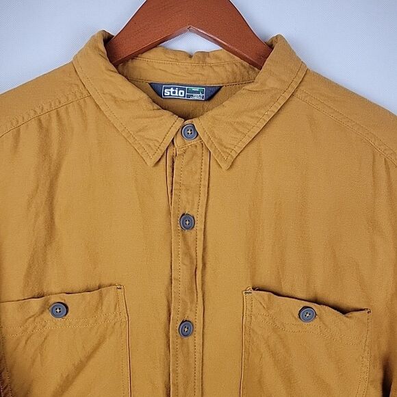 Stio Miter Shirt Mens Large Ochre Gold Lightweight Flannel Long Sleeve Button - Picture 4 of 13